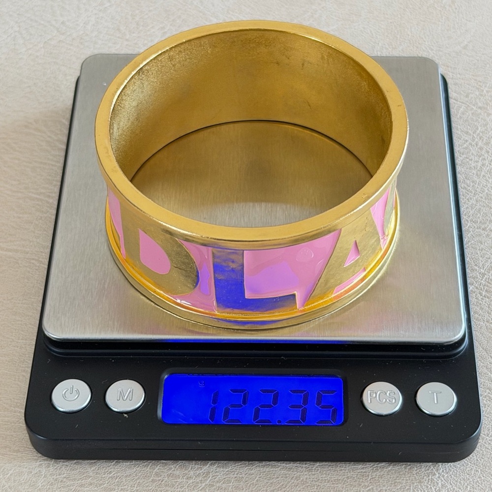 Karl Lagerfeld 80s Vintage Pink Enamel Gold Logo Letters Bangle Bracelet 8” - Picture 13 of 17
